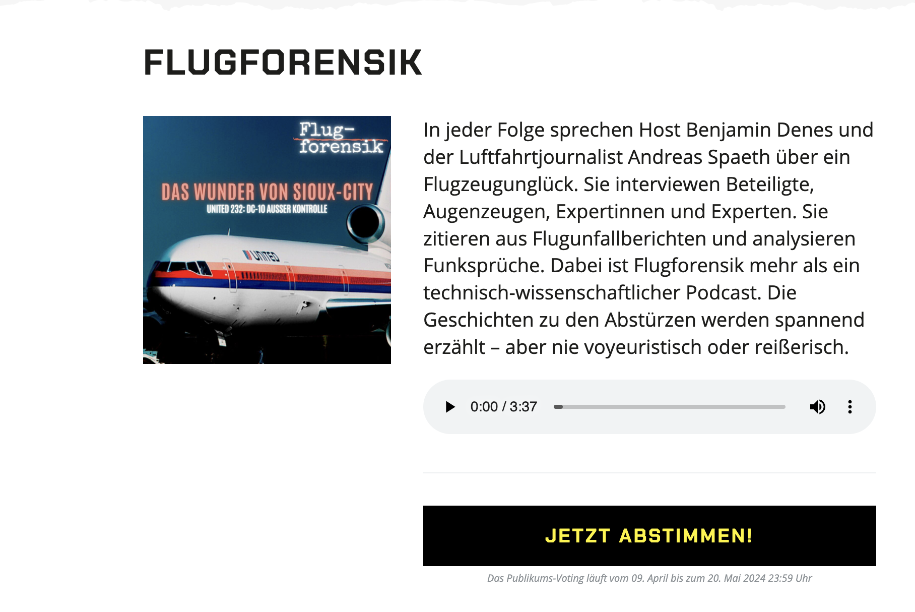 Jetzt abstimmen für Flugforensik!